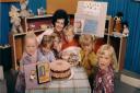 Miss Rosalyn with children pictured in 1974 at the 10th anniversary of Romper Room.