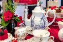 Tea is served in crockery inspired by John Tenniel's Alice illustrations