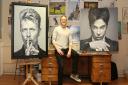 Joe Forrest in his studio with a selection of work