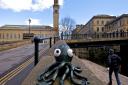 The Saltaire Octopus marks the start of  the Aire Sculpture Trail, one of 15 sculptures that link Saltaire to Shipley