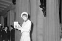Mary Quant accepting her OBE in a mini skirt in 1966.