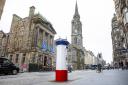 Special post box on the Royal Mile in Edinburgh to celebrate King Charles III coronation