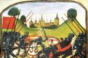 The Battle of Tewkesbury, a rather stylised depiction of the battle, as illustrated in the Ghent Manuscript. King Edward IV (crowned) is shown leading from the front, however, which is authentic (Photo: ‘Jappalang’ commons.wikimedia.org