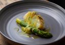 Rapeseed poached Brixham cod, Somerset asparagus, lemon curd