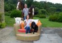 Martin Clunes with his wife Philippa and two of their horses