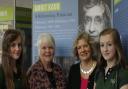 L5 Sherborne Girls students Sophie West and Jenny Guy with former archivist Christine Stones (left) and Headmistress Jenny Dwyer (right)