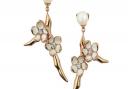 Cherry blossom gold vermeil small branch earrings with topaz and pearls (£465)