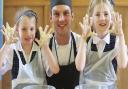 Pupils from years 3 and 4 Mount School , York enjoy a real bread making session with James Goodwin