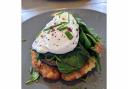 Potato rosti breakfast with mushroom, spinach and egg at The Angel Cafe on Fair Green in Diss