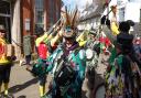 Green Dragon Morris of Bury in procession with Danegeld of Bredfield. Photo: Marion Welham