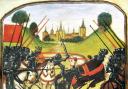 The Battle of Tewkesbury, a rather stylised depiction of the battle, as illustrated in the Ghent Manuscript. King Edward IV (crowned) is shown leading from the front, however, which is authentic (Photo: ‘Jappalang’ commons.wikimedia.org