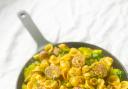 Orecchiette with Brussels sprouts, sausages, olives and rosemary