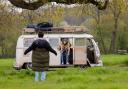 Ben Whishaw and Marian Bailey on location at Worthy Farm with 'Casper; the camper van. (c) James Loxley and  130 Elektra Films Ltd