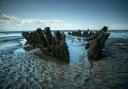 SS Nornen Shipwreck, Berrow, reflecting in pools of water on a sunny day Photo: Margaret Clavell, Getty