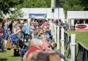 Crowds watch the showjumping.