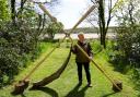 Gail McGarva in Galloway House Gardens, Garlieston, Dumfries and Galloway, with wood she will use for a live boatmaking event at Spring Fling (and a set of oars).