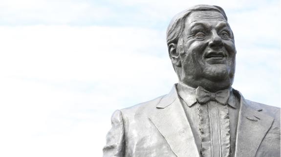 Great British Life: The Les Dawson statue in the gardens near the pier was unveiled in 2008 by his widow Tracy and daughter Charlotte Great British Life: The Les Dawson statue in the gardens near the pier was unveiled in 2008 by his widow Tracy and daughter Charlotte