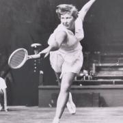 Christine Truman Janes in action at Wimbledon