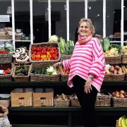 The Queen's goddaughter, Victoria Pryor, outside her Cley delicatessen, Picnic Fayre