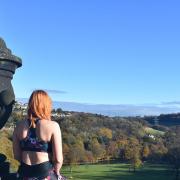 A grand workout spot - Lauren takes a breather to enjoy the views from Shibden Hall