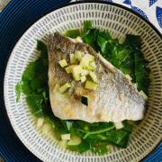 Pan-fried sea bream in an Asian broth
