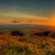 Sunset in Somerset from the Quantocks Hills to Blackdown Hills across Taunton valley