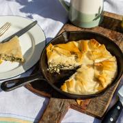 Watercress and sheep's cheese filo pie, a Dorset spin on the Greek spanakopita