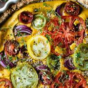 Turmeric, thyme & tomato with red onion vegan quiche