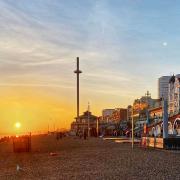 Magnificent sunset on Brighton Central Beach in East Sussex