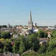 The view from Mousehold Heath, showing many landmarks including Norwich cathedral, The Forum, City Hall and the Roman Catholic cathedral.