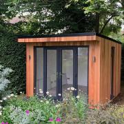 Contemporary style, cedar clad garden room, complete with external lights and interior downlights, from Quality Garden Offices
