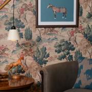 Mushroom & Teal Lambswool Horse Cushion and Leather Framed Tartan Horse Print
