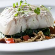 Poached cod in an Asian broth