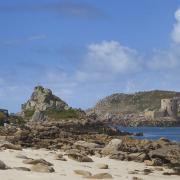 Cromwells Castle from Bryher, Isles of Scilly, England.