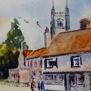 HIGH STREET  Rich in architecture with St. Marys Church tower prominent. Seen from the beautiful surrounding countryside it features in many of Constable's masterpieces (original artwork by James Merriott)