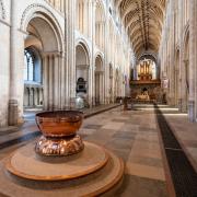 The magnificent Norwich Cathedral nave, seen from near the copper font. Photo: Bill Smith