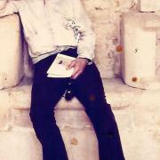 David Litvinoff pictured at Cadouin Abbey in France, 1973, taken by Nigel Waymouth
