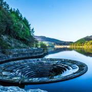 The shaft spillway, or 'plug hole' which drains excess water at Ladybower