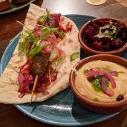 Lamb kofta with sides of roast beetroot and humous from Souk at Yalm