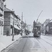 A tram bound for Poole going down the High Street in 1910