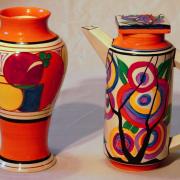 Melon' shape 14 vase and 'Circle Tree' Eton shape coffee pot, both from 1930