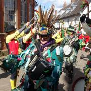 Green Dragon Morris of Bury in procession with Danegeld of Bredfield. Photo: Marion Welham