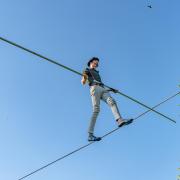 A tightrope walker at Keynsham Music Festival. Photo: Mike May