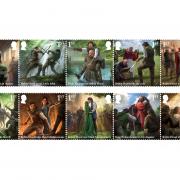 Royal Mail Robin Hood Special Stamps, the 10 stamps show key moments in the legend of the outlaw, such as robbing the rich, capturing the sheriff and marrying Maid Marian.