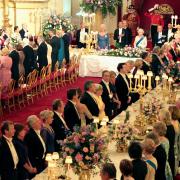 Queen Elizabeth II and US President Barack Obama during a State Banquet in Buckingham Palace in 2011