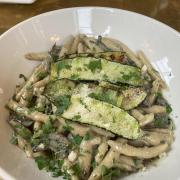 Strozzapreti with creamy mushroom and tarragon sauce and grilled courgettes by Al Dente at The Trafford, Norwich. Picture: Rowan Mantell