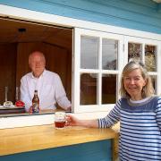 Anthony and Jeannette Goodrich in the Beach Hut Bar at the Rose and Crown in Snettisham, recognised in the Good Hotel Guide 2024