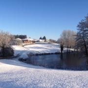 View of the Stoke by Nayland Resort in snowy Constable Country, from the 18th tee Credit: Stoke by Nayland Resort Caption: