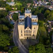 An aerial view of Ripon Cathedral which dominates the compact city.  (C) Getty