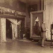 John Singer Sargent in his studio in Paris with the fateful ‘Portrait of Madame X’ dominating the scene (author – Adolphe Giraudon, source – www.npg.org).